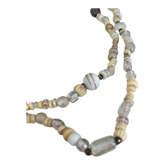 Vintage Beaded Necklace Aurora Borealis Finished Glass & Cream Color Beads  9K - Picture 3 of 12